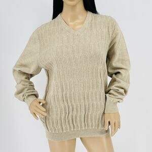 Perry Ellis Women's Khaki/Tan/Beige Cable Knit V- Neck Sweater - Size M - GUC